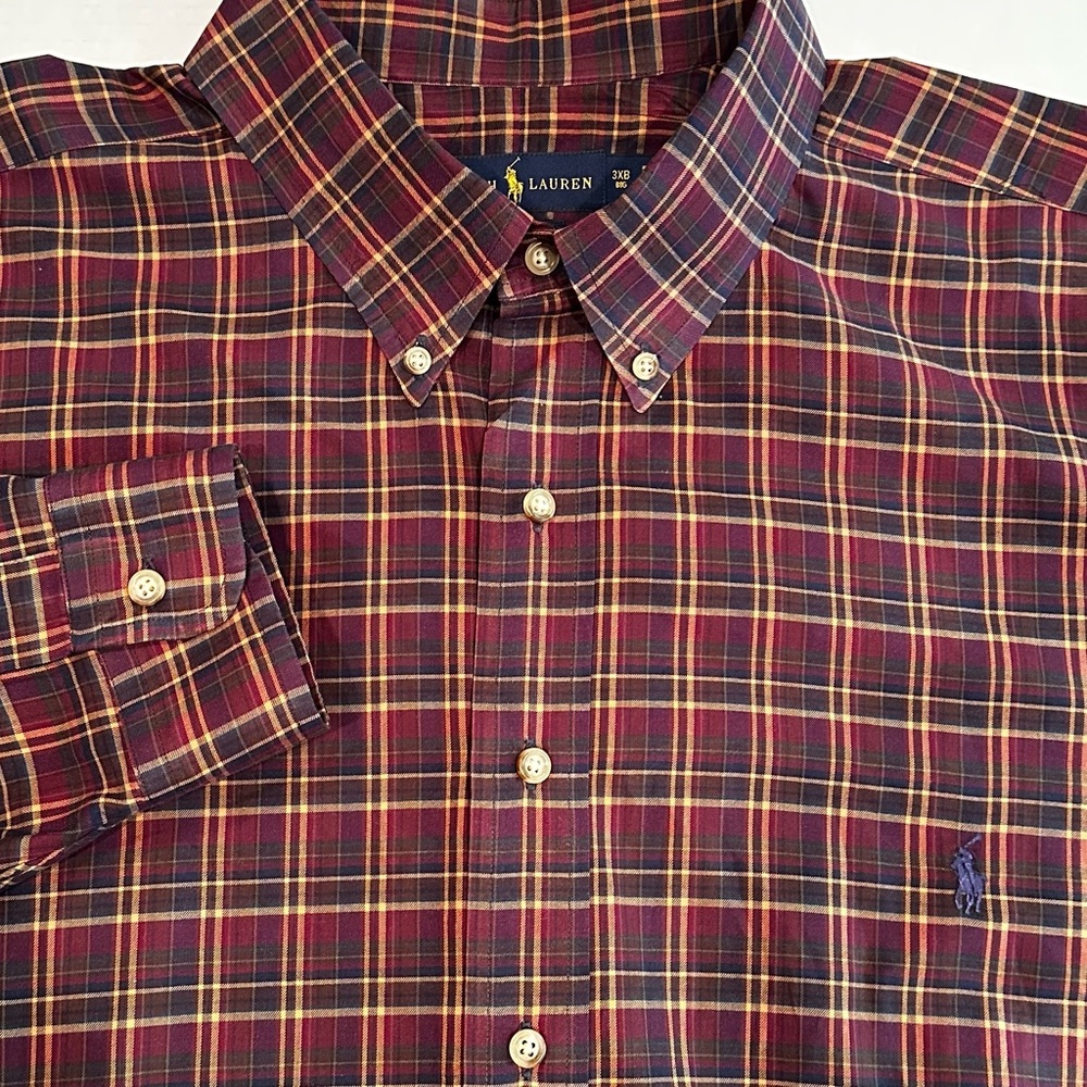 Ralph Lauren Classic Fit Plaid Cotton Button Down Shirt Men's 3XB Burgundy